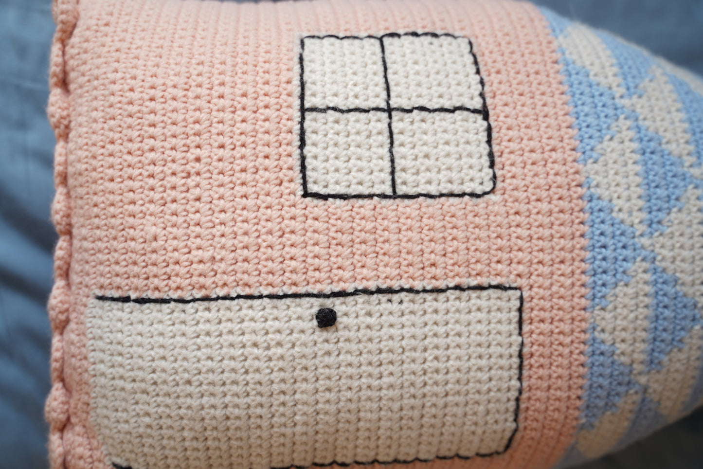 Blue-Topped Pink Cottage Crochet Pillow