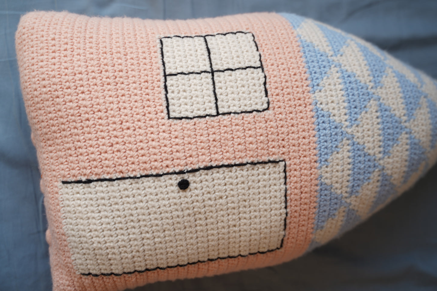 Blue-Topped Pink Cottage Crochet Pillow