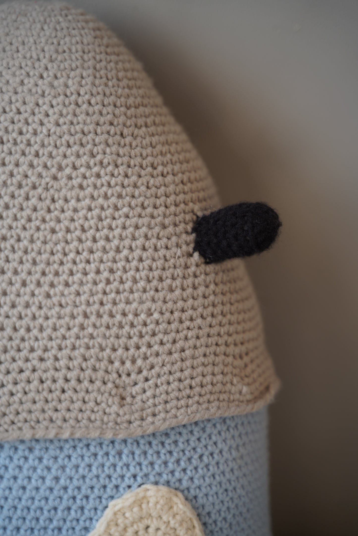 Beige-Topped Blue Cottage Crochet Pillow