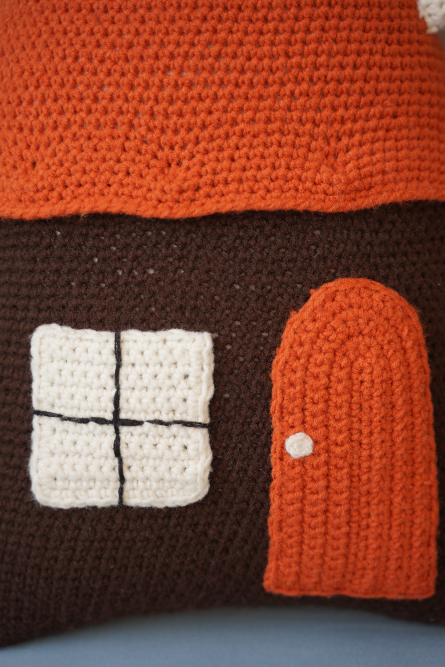 Orange-Topped Brown Cottage Crochet Pillow