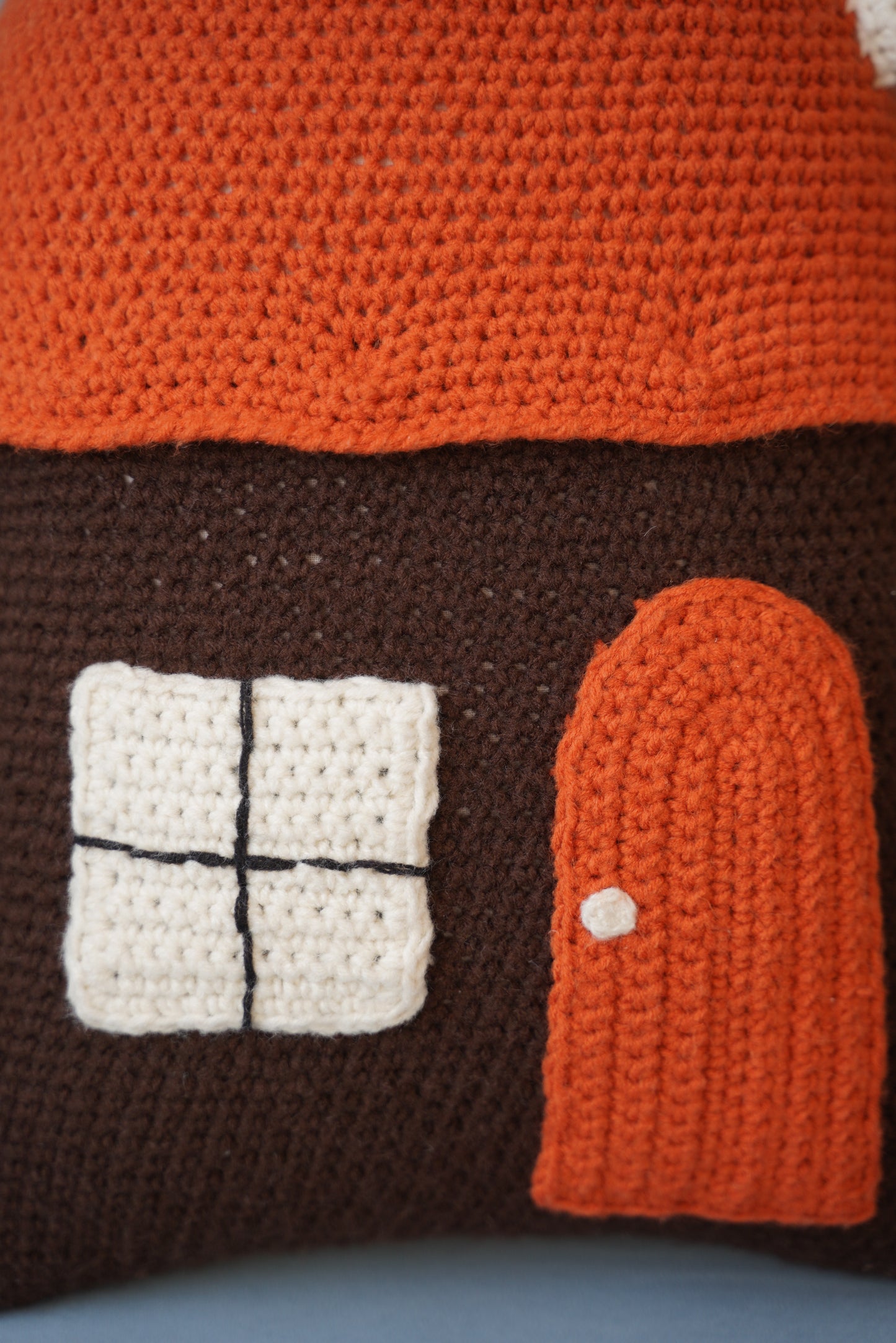 Orange-Topped Brown Cottage Crochet Pillow