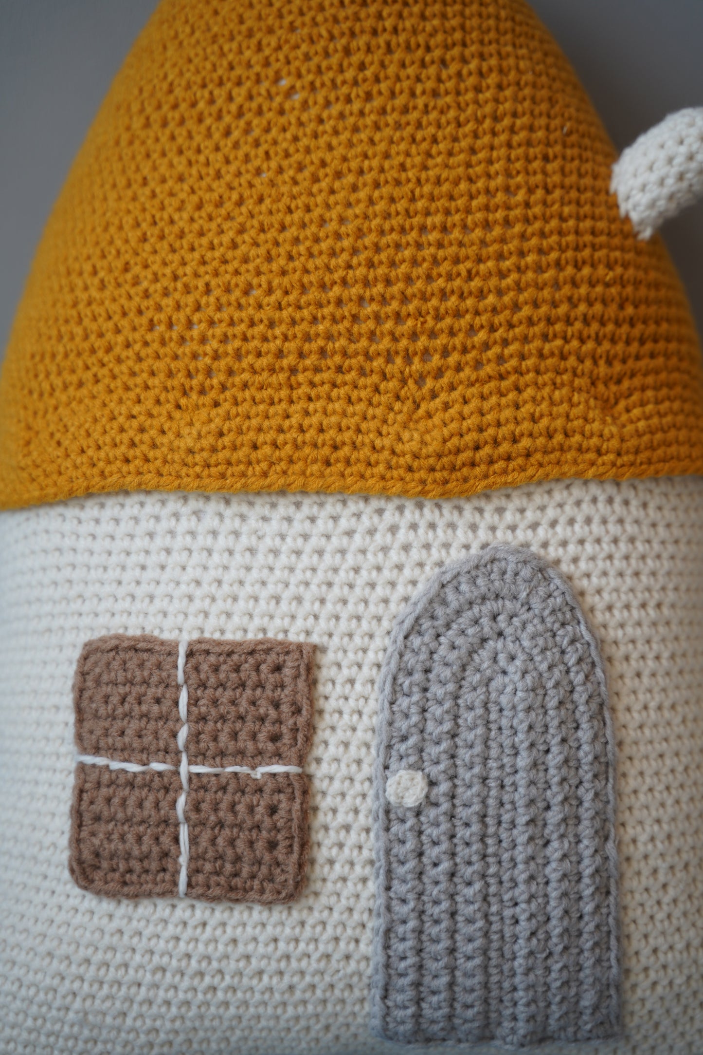 Yellow-Topped Beige Cottage Crochet Pillow